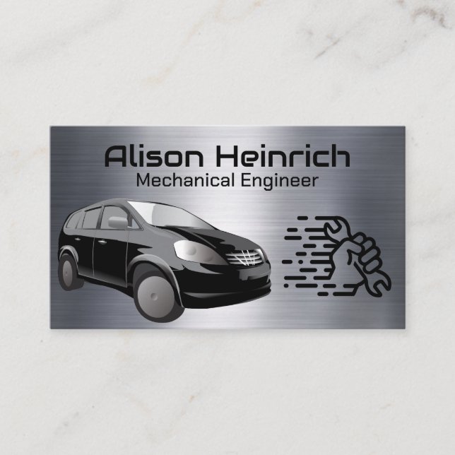 Carte De Visite Voiture compacte noire | Logo mécanique automatiqu (Devant)