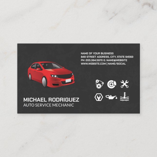 Carte De Visite Voiture économique rouge | Services automatiques (Devant)