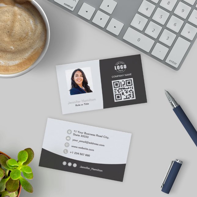 Carte De Visite Voiture professionnelle QRCode photo gris (Créateur téléchargé)