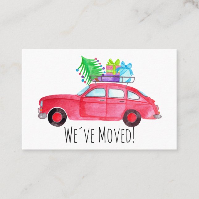 Carte De Visite Voiture rouge avec arbre de Noël Aquarelle (Devant)