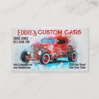 Carte De Visite Voitures Personnalisées, Aquarelle Hot Rod, Grunge