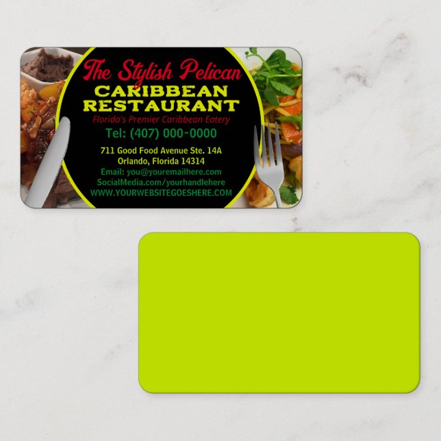 Carte De Visite Vos Photos Caribbean Restaurant Services de restau (Devant / Derrière)