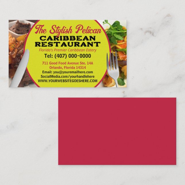 Carte De Visite Vos Photos Caribbean Restaurant Services de restau (Devant / Derrière)
