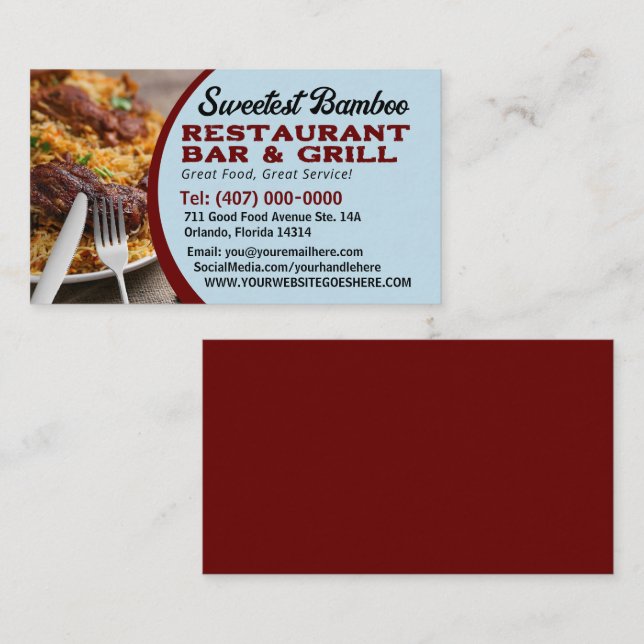 Carte De Visite Votre Chef Cuisinier Cuisine Services de restaurat (Devant / Derrière)