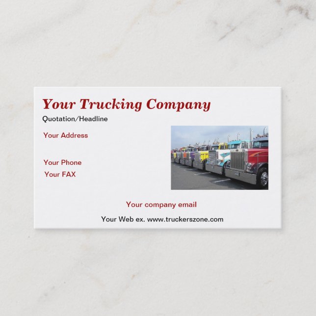 Carte De Visite Votre entreprise de camionnage (Devant)