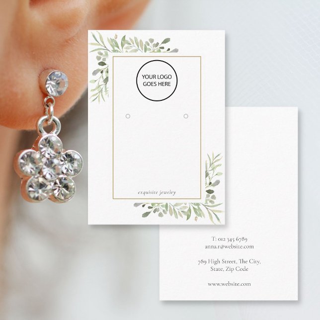 Carte De Visite Votre logo Aquarelle Verdure Écran d'oreille (Créateur téléchargé)