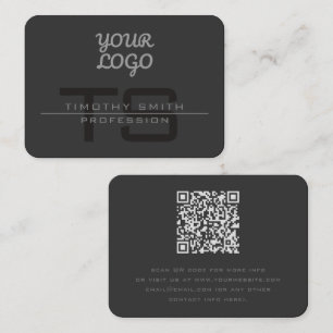 Carte De Visite Votre logo et code QR Moderne Elegant gris foncé