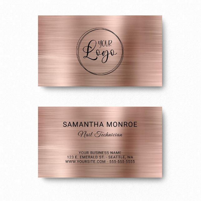 Carte De Visite Votre Logo Faux Rose Gold Foil (Your Logo Faux Rose Gold Foil Business Card)