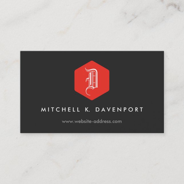 CARTE DE VISITE VOTRE LOGO MONOGRAM ÉLÉGANT EN ROUGE & NOIR (Devant)