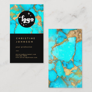 Carte De Visite votre logo pierre turquoise sur noir