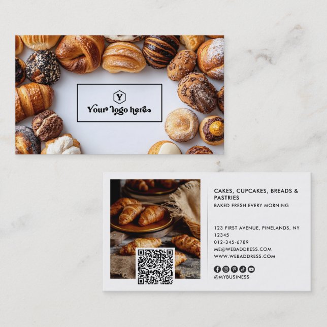 Carte De Visite Votre Logo Professionnel 2 Photos QR Code & Social (Devant / Derrière)