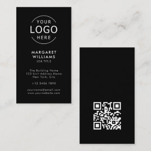 Carte De Visite Votre logo QR Code Black Minimalist Professional