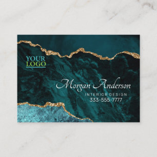 Carte De Visite Votre logo Turquoise Agate Gold Blk Elegant Profes