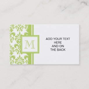 Carte De Visite Votre monogramme, motif vert clair 2 de damassé