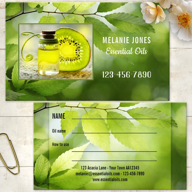 Carte De Visite Votre photo Essentiel Huiles Aromathérapie (Photo business card featuring with a green nature image - for aroma therapist - essential oils)