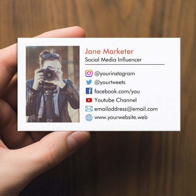 Carte De Visite Votre photo | Les Icônes Des Médias Sociaux Youtub (Créateur téléchargé)