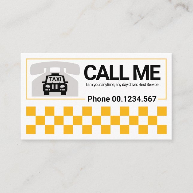 Carte De Visite Voyage à la frontière jaune avec chauffeur de taxi (Devant)
