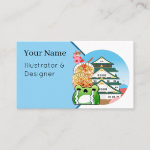 Carte De Visite Voyage au Japon : Chat en kimono, Ramen et Château