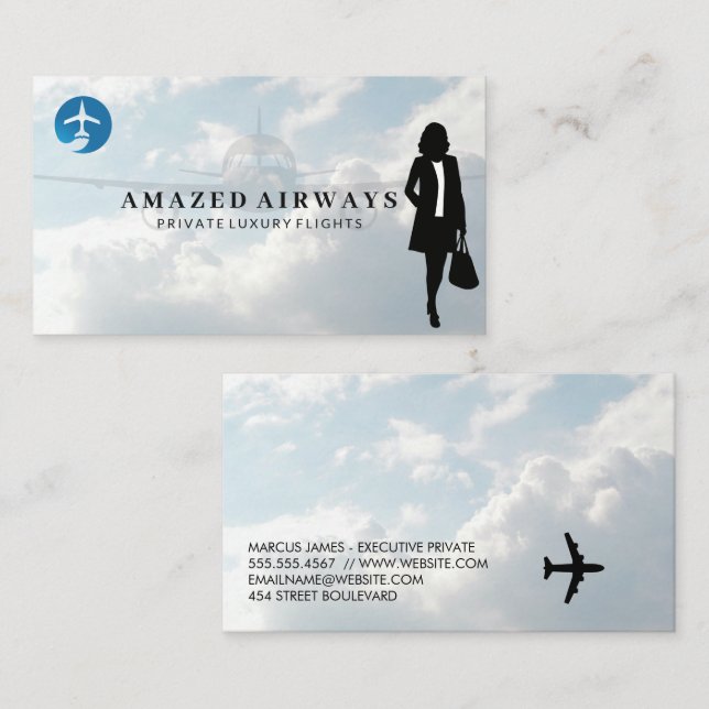 Carte De Visite Voyage d'une femme d'affaires | Logo de l'avion (Devant / Derrière)