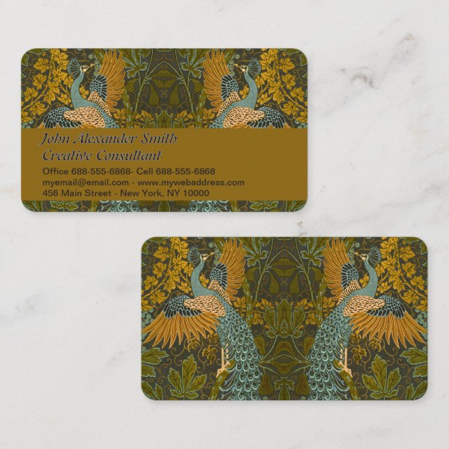 Carte De Visite Walter Crane Vintage Fig et Motif Peacock (Devant / Derrière)