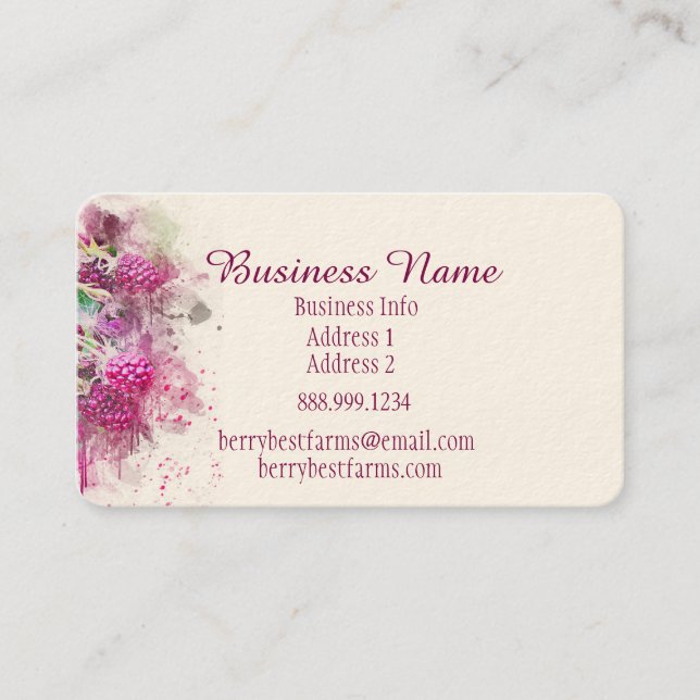 Carte De Visite Watercolor Berries Nom commercial (Devant)
