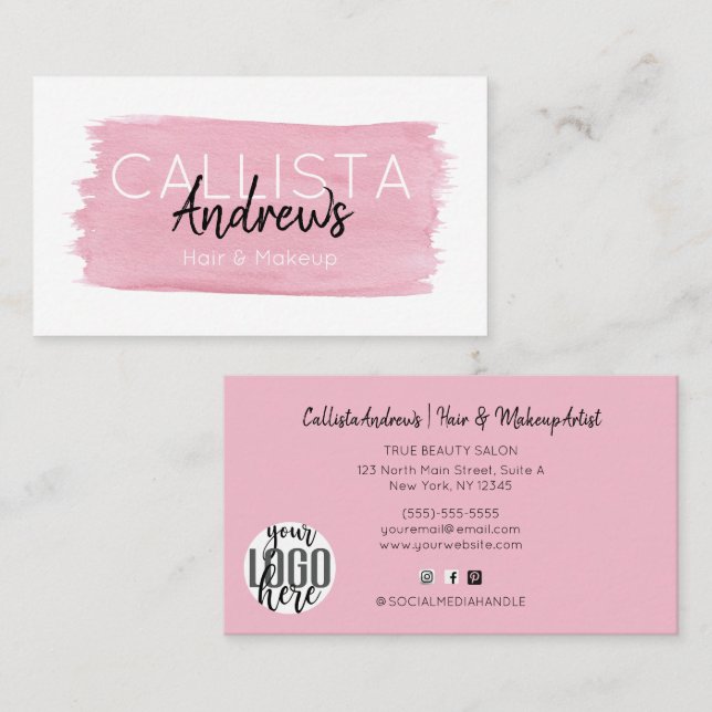 Carte De Visite Watercolor Brushstroke Signature Script Salon (Devant / Derrière)