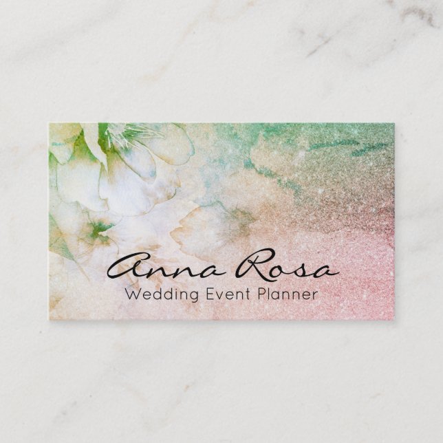 Carte De Visite *Watercolor Floral Turquoise Glitter Celestial (Devant)