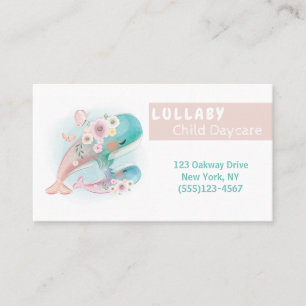 Carte De Visite Watercolor Floral Whales Service de garde d'enfant
