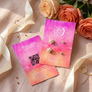 Carte De Visite Watercolor Hot Pink and Orange Earrings Display