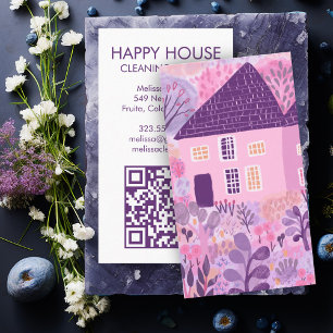 Carte De Visite Watercolor House Nettoyage Jardin Jardin QR Code