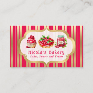 Carte De Visite Watercolor Raspberry Cakes and Jam Bakery