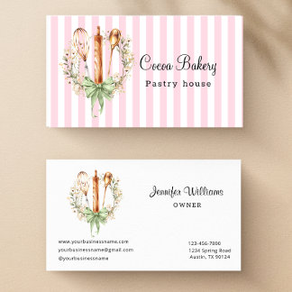 Carte De Visite Watercolor Utensils Kitchen Bakery Business Card