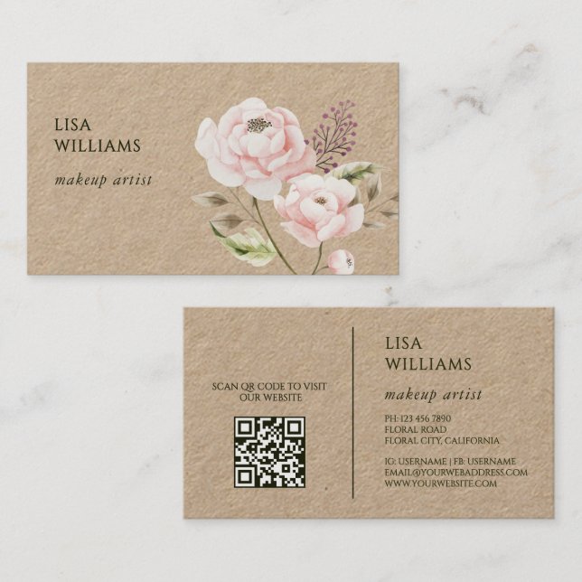 Carte De Visite Watercolor Wildflowers Kraft (Devant / Derrière)