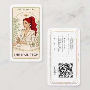 Carte De Visite Wavy Red Hair Nail Tech Tarot Social Media QR