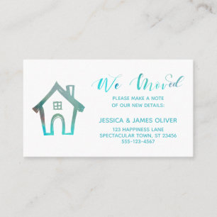 Carte De Visite "We Moved" avec aquarelle Turquoise de la maison t