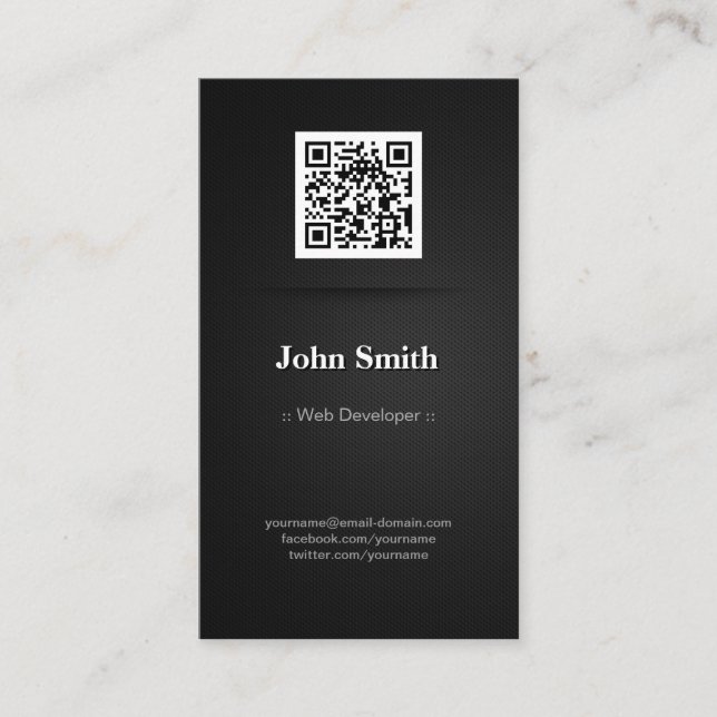 Carte De Visite Web Developer - Elegant Black QR Code (Devant)