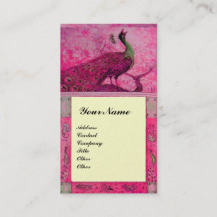 Carte De Visite WEDDING LOVE PAONS MONOGRAMME rose fuchsia perle