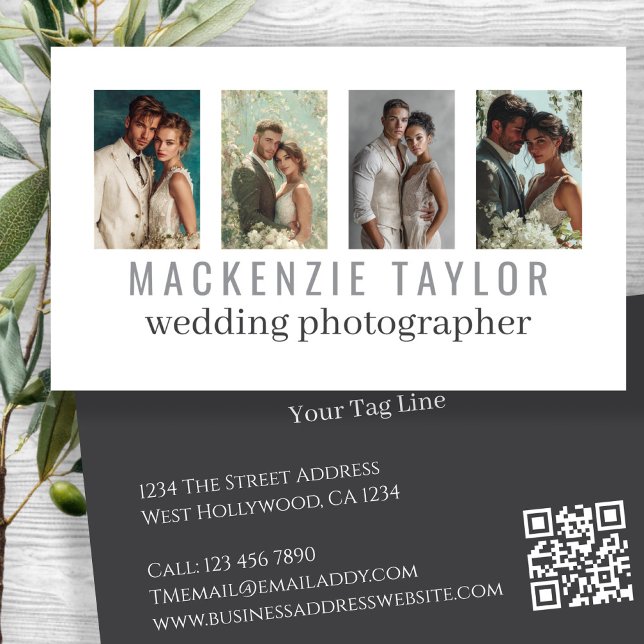 Carte De Visite Wedding Photographer 4 Photo Personalized QR Code (Wedding Photographer 4 Photo Personalized QR Code Business Cards by Ricaso. Change text & photos)