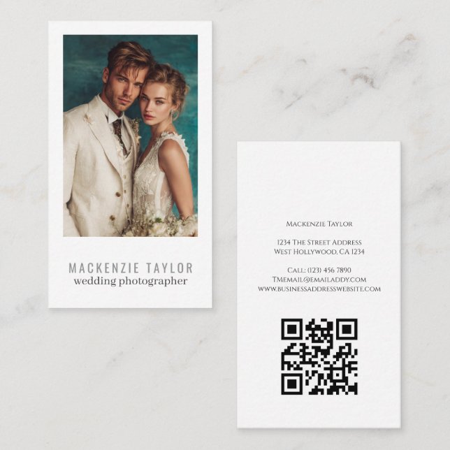 Carte De Visite Wedding Photographer Photo Personalized QR Code (Devant / Derrière)