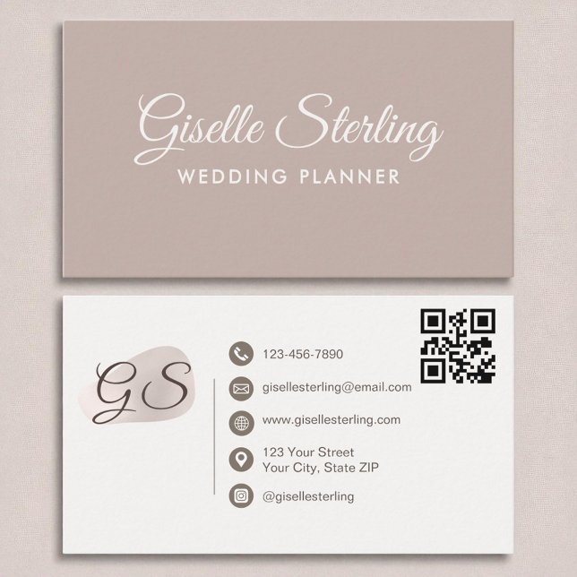 Carte De Visite Wedding planner Blush Mauve Moderne élégant QR Cod (Créateur téléchargé)