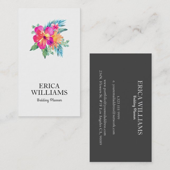 Carte De Visite Wedding planner de bouquet floral tropical (Devant / Derrière)