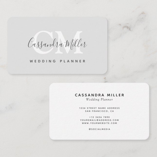 Carte De Visite Wedding planner de nom de monogramme simple (Devant / Derrière)