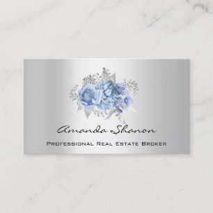Carte De Visite Wedding planner d'événement Floral Blue Grey Logo 