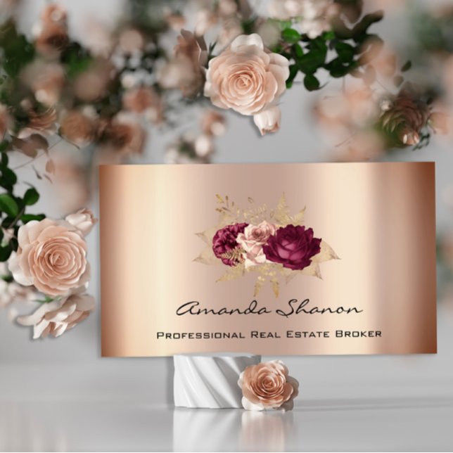 Carte De Visite Wedding planner d'événement Foral Rose Gold QR Cod (Créateur téléchargé)