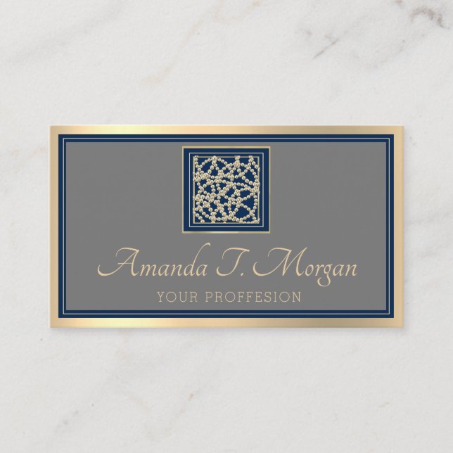 Carte De Visite Wedding planner d'événement Gold Frame gris bleu m (Devant)