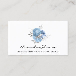 Carte De Visite Wedding planner d'événement Roses Bleu Blanc LogoQ