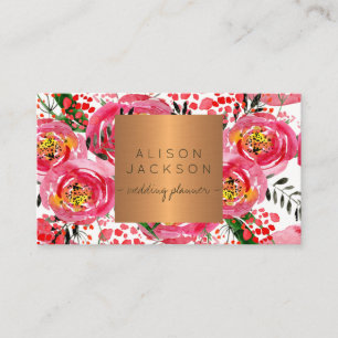 Carte De Visite Wedding planner d'or en cuivre de pivoines