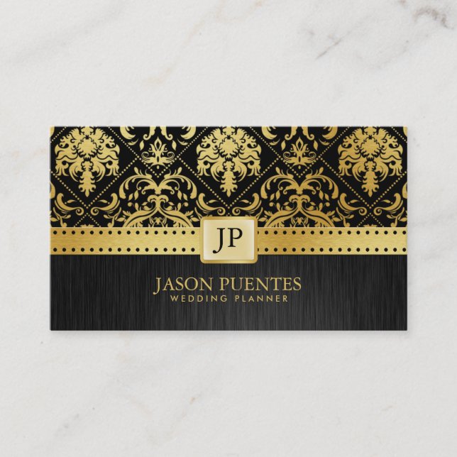 Carte De Visite Wedding planner élégant de noir et d'or (Devant)