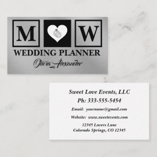 Carte de visite Wedding planner en argent noir sim
