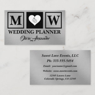 Carte de visite Wedding planner en argent noir sim